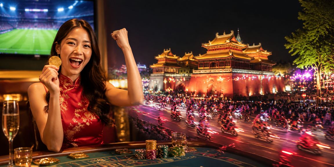 Người chơi Huế trải nghiệm Baccarat trực tuyến dưới ánh đèn neon ban đêm